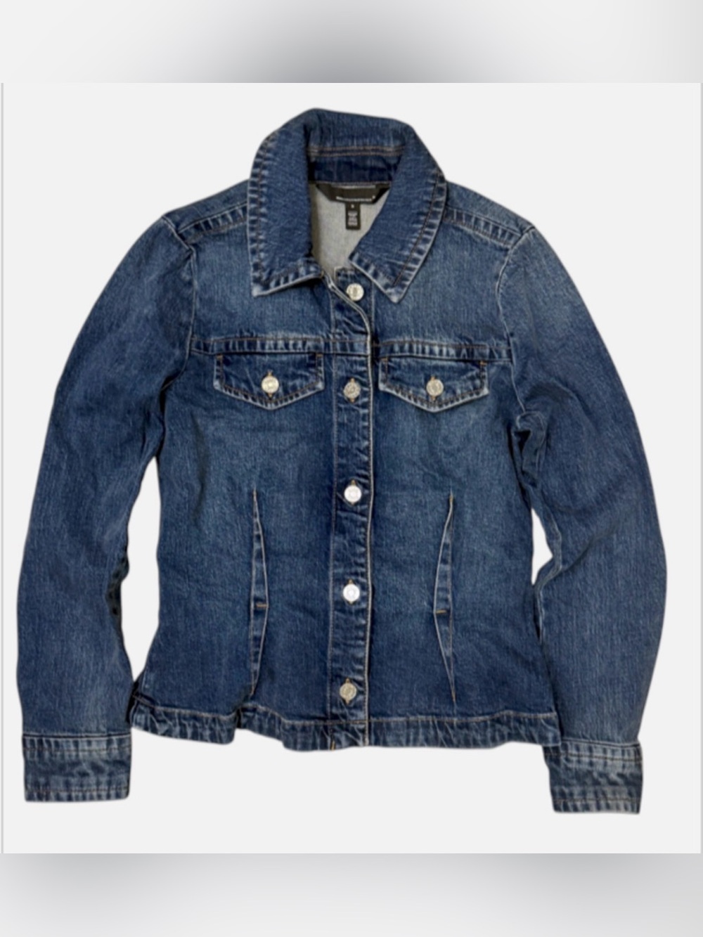 WHITE HOUSE BLACK MARKET WHBM WISTERIA VINTAGE PLEATED DENIM TRUCKER JACKET SZ S